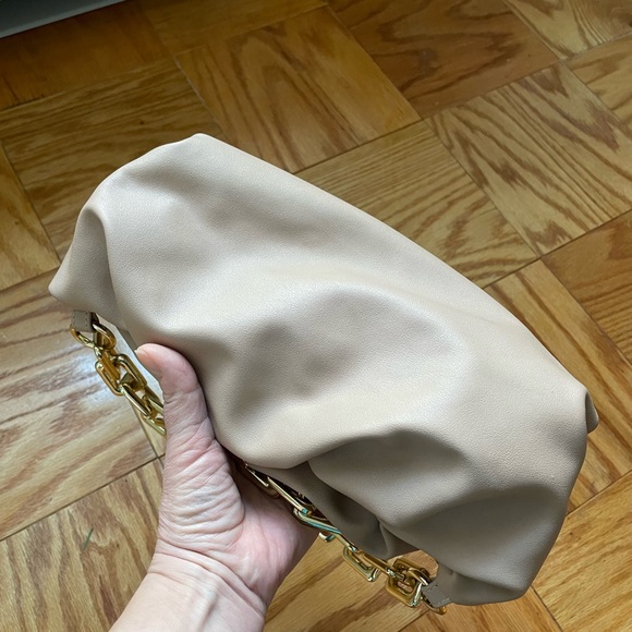 Bottega inspired Beige Dumpling Bag with Gold Chain - Picture 15 of 16